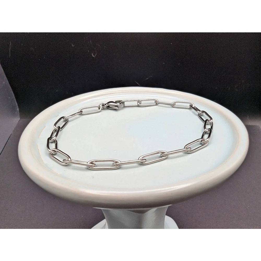 XXS Stainless Steel Paper Clip Chain Stackable Bracelet 6 inch - Picture 4 of 5
